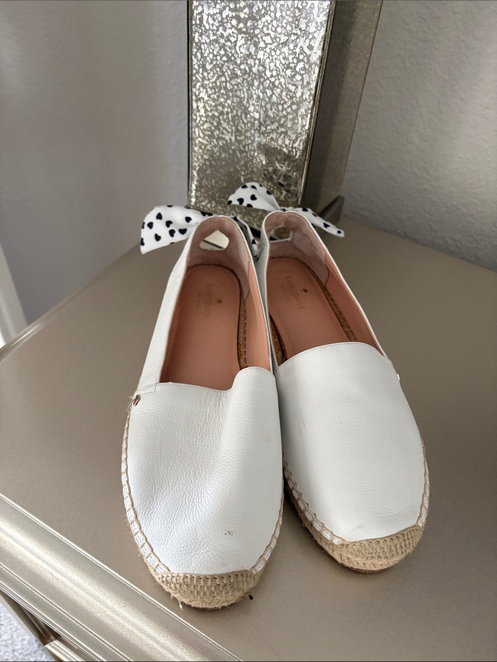 White Espadrille Slip-On Flats with Bow